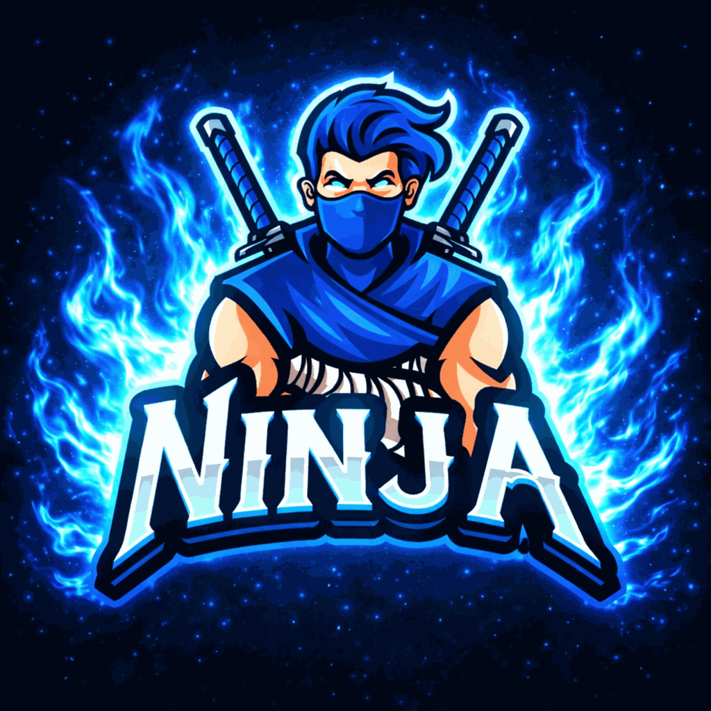Ninja VIP Store mascot with blue flame aura